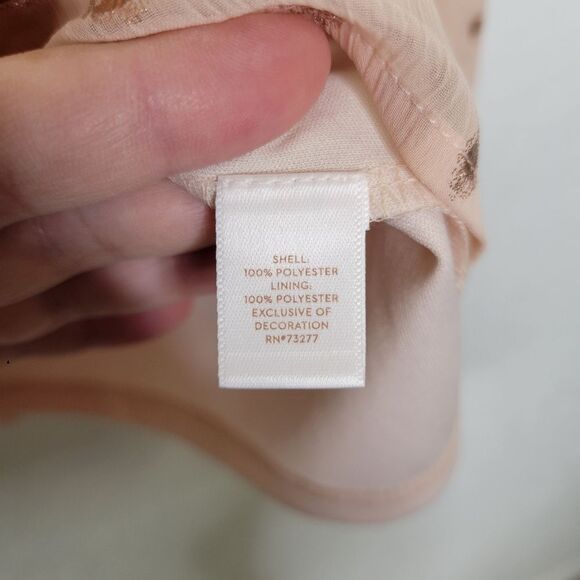 Lauren Conrad Size XL Pink and Shimmer Gold Ruffle Shoulder Long Sleeve Blouse - Picture 9 of 9